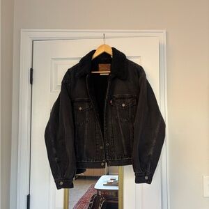 Levi's Black Sherpa Collar Denim Trucker Jacket